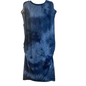 Umgee Navy Tie Dye Ruched Sleeveless Maxi Dress Oversized Shift Sz S